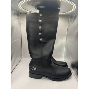 Harley-Davidson Tall Black Studded Leather Riding Boots Women 7 Moto Chic